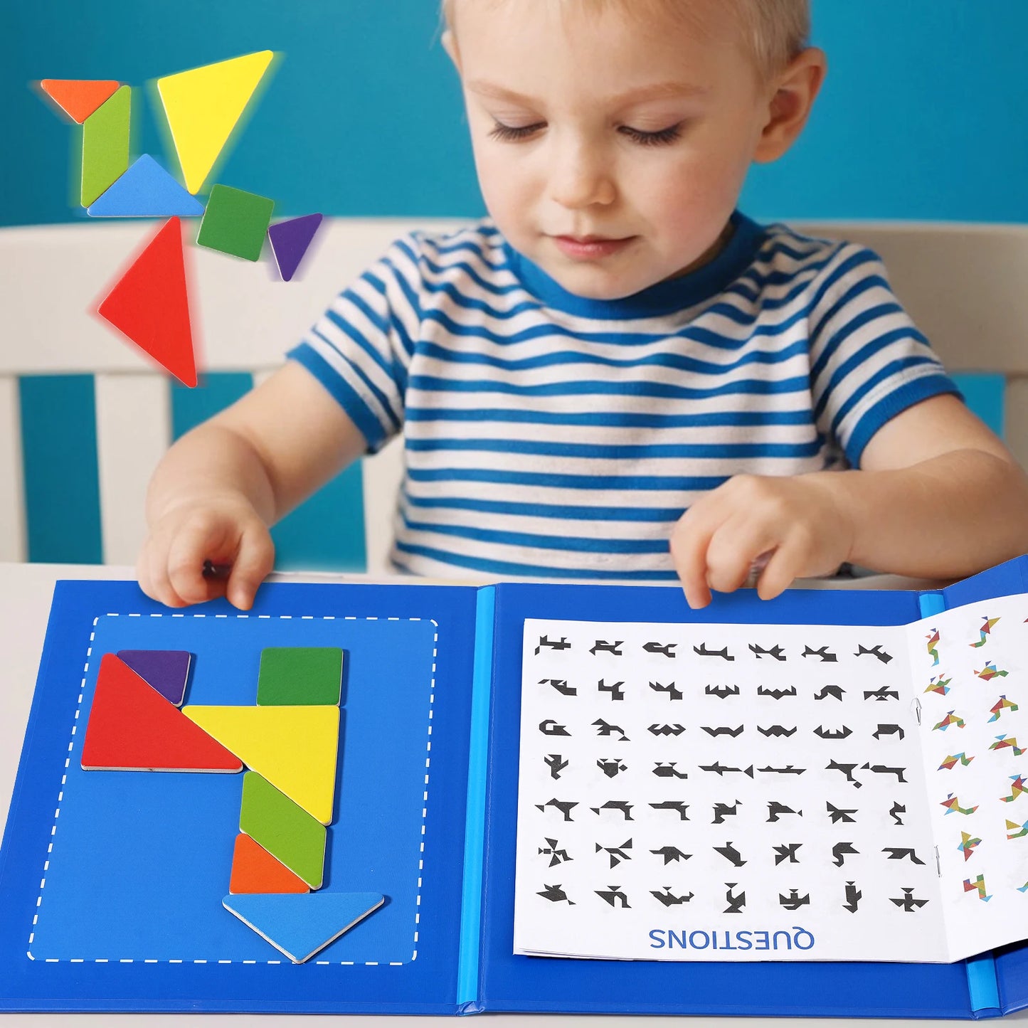 Magnetic Wooden Tangram Puzzle - Montessori Educational Kids Gift