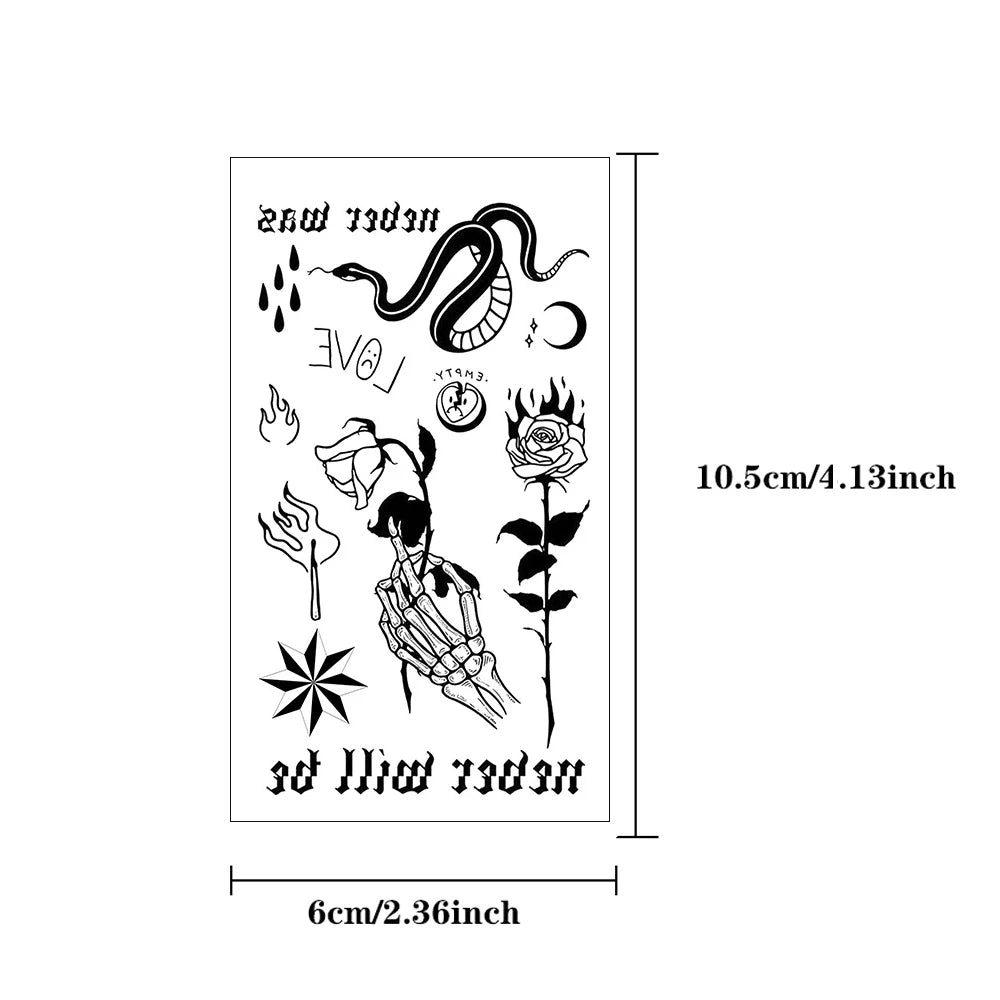 10pcs Waterproof Temporary Tattoo Sticker Dark Small Symbol Emoticon Flower Skull Body Art Arm Fake Tattoos Women Men Neck Hand