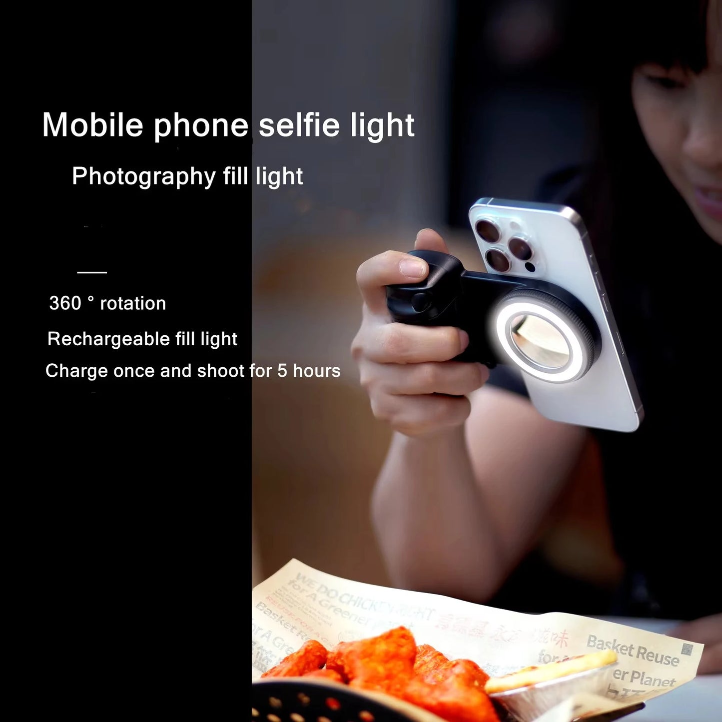 GripShot Pro — MagSafe Phone Grip with Bluetooth Remote & Fill Light