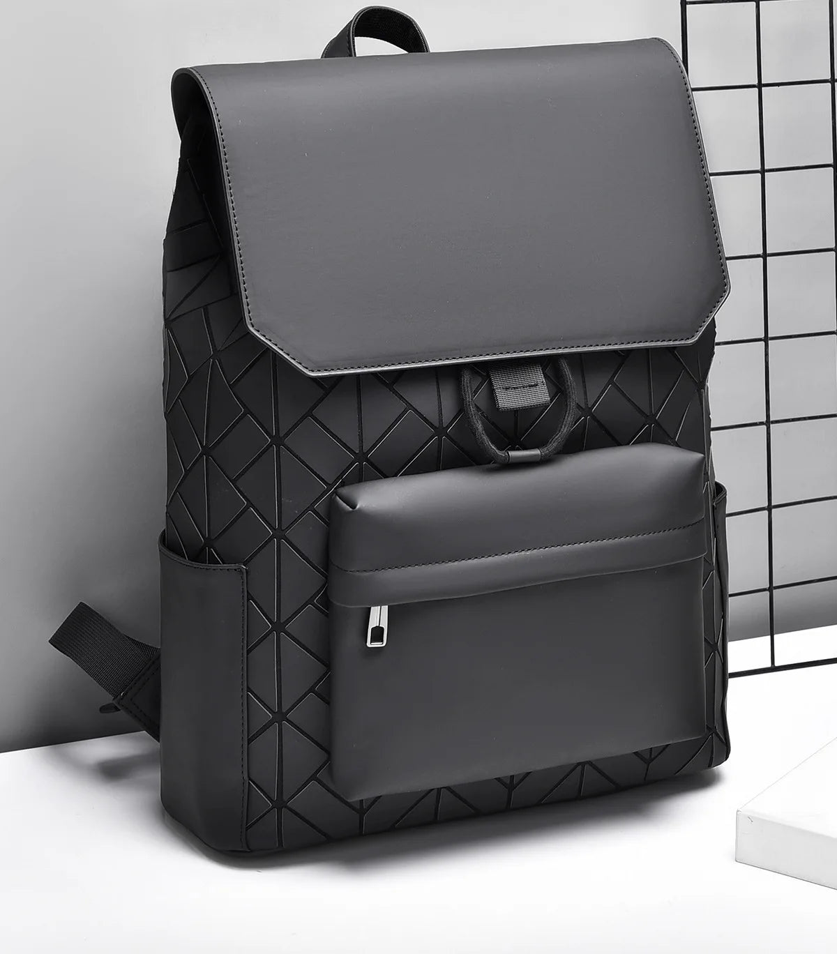 Trendy Brand Backpack Men's Bag Rhombus Laser Reflective Student School Bag Large Capacity Commuter Computer Bag