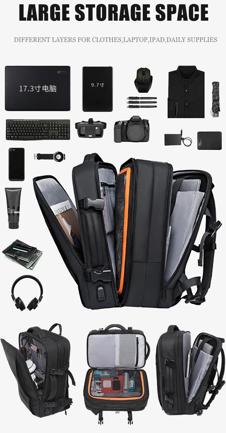 Stylish BANGE Travel Backpack – Business Laptop Backpack 17.3” Expandable, Waterproof, USB Charging, Large Capacity WAREHOUSE SHOP