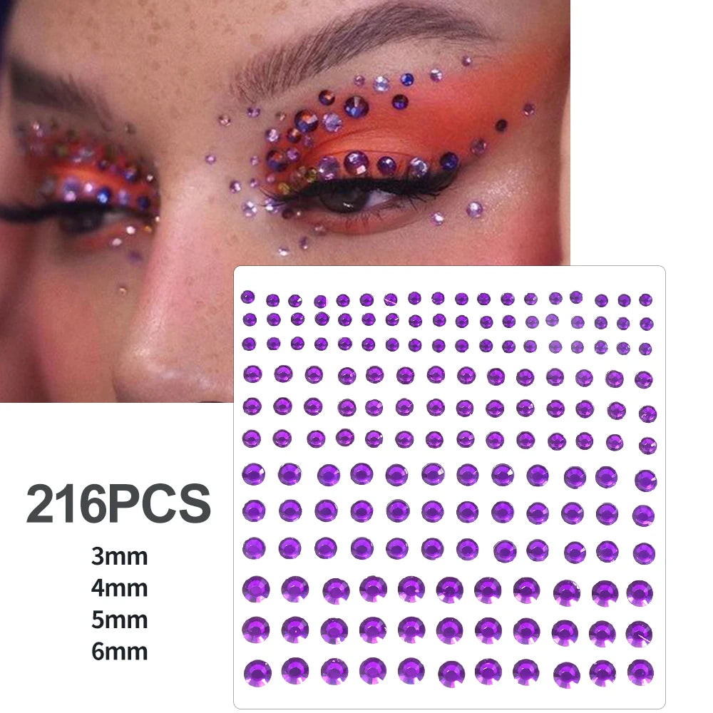 1Sheet Face 3D Diamond Tattoo Stickers Colored Round/Square/Star/Moon/Heart/Drop Rhinestone Shiny DIY Body Makeup Gems Tattoos *