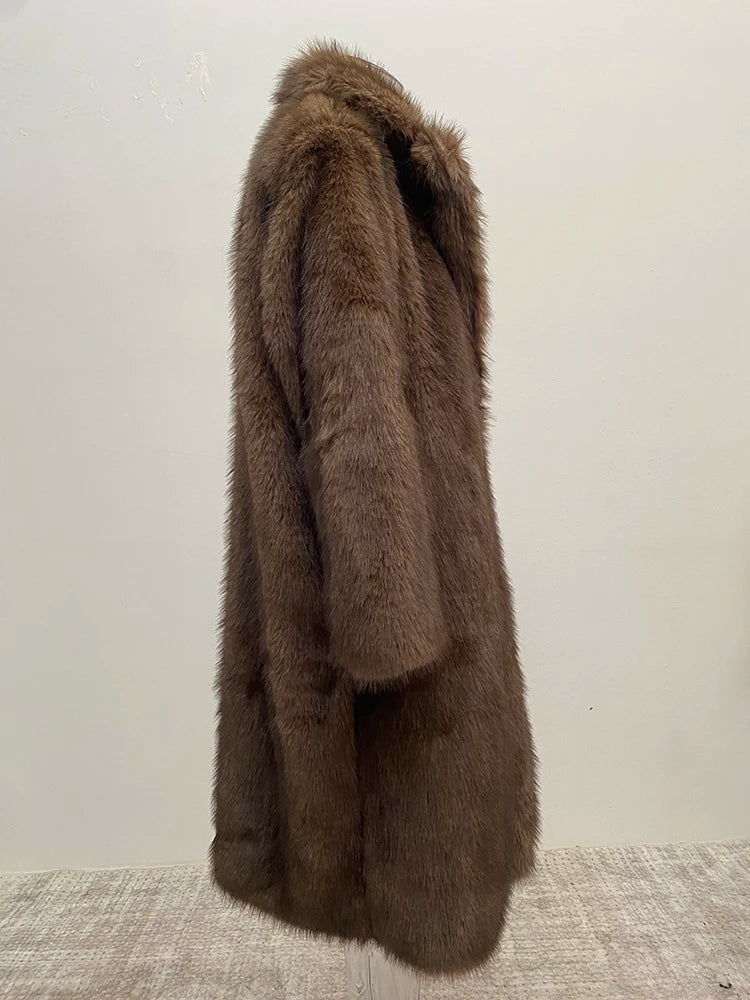 UCXQ Women’s Faux Fur Coat – European Style Lapel, Loose Casual Long Winter Coat, New Fashion WAREHOUSE SHOP