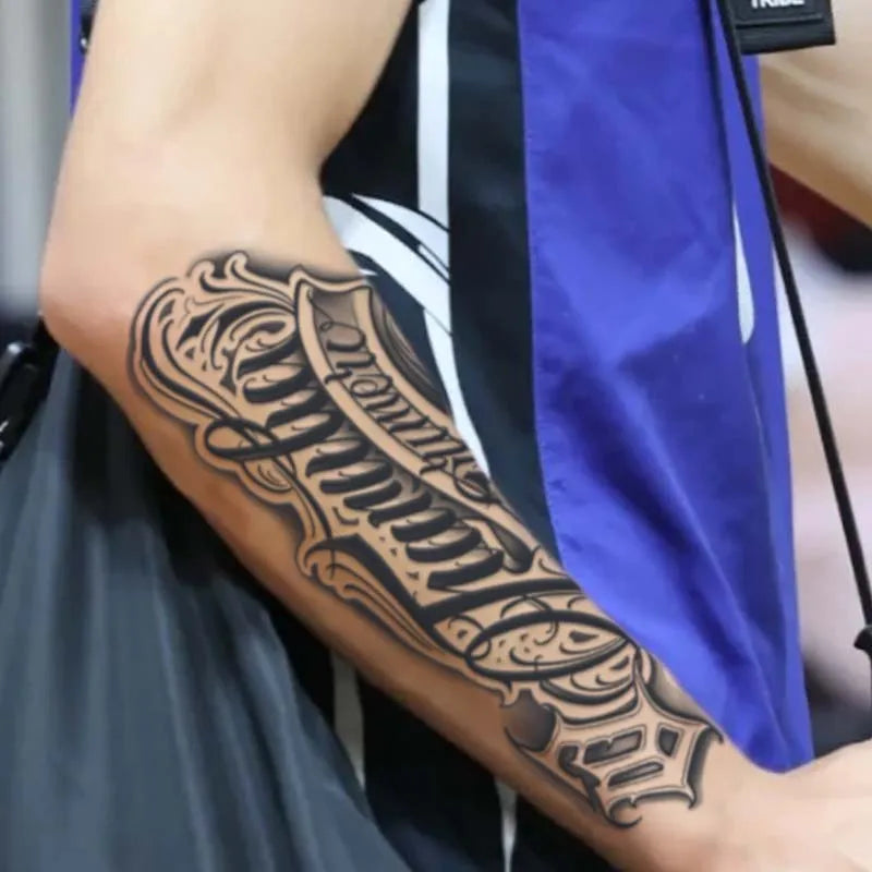 1Pc Handwritten Font Arm Waterproof Temporary Tattoo, Long-Lasting 1-2 Weeks, Realistic Semi-Permanent Fake Tattoo For Arm, Leg.