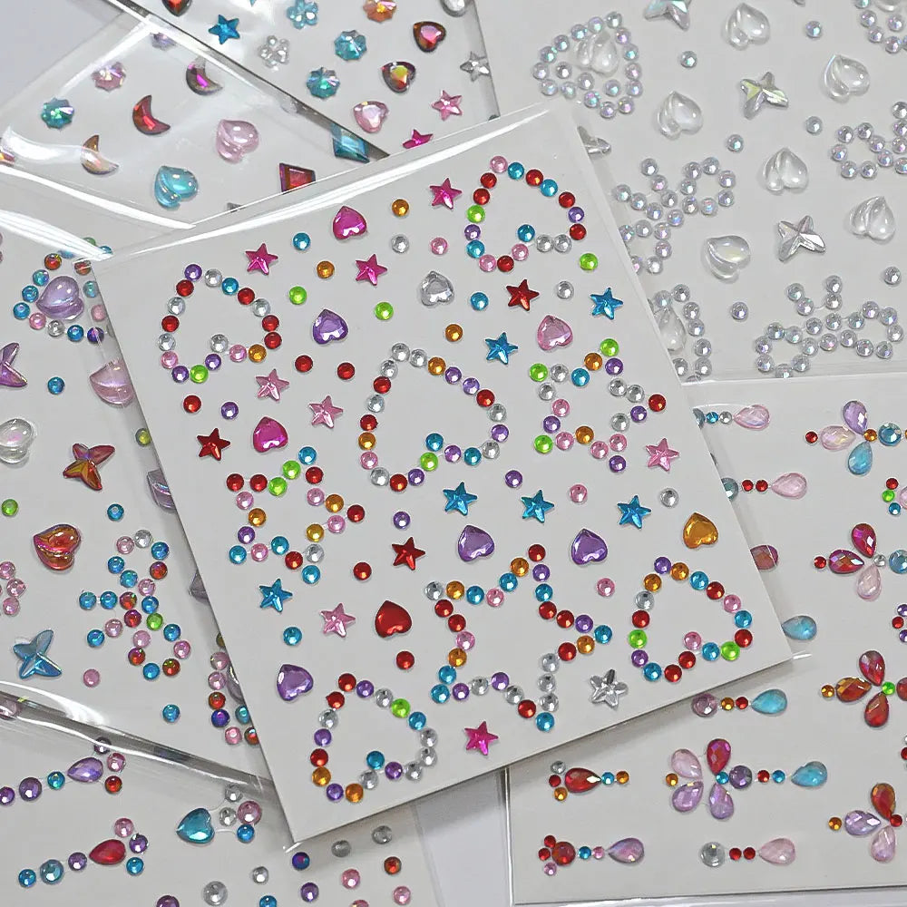 1Pcs 3D Face Diamond Tattoo Sticker Star/Heart/Butterfly Rhinestone Tattoos for Festival Music Body Eye Makeup DIY Decorations &