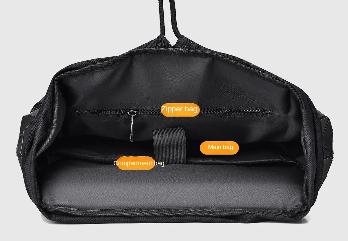 Trendy Brand Backpack Men's Bag Rhombus Laser Reflective Student School Bag Large Capacity Commuter Computer Bag