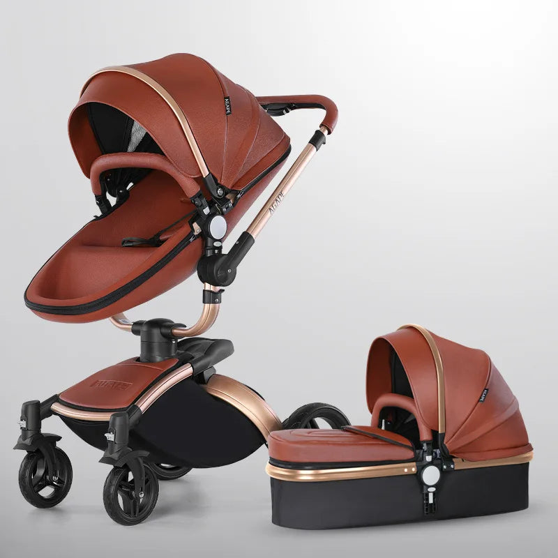 Luxury Baby Stroller 3-in-1 - PU Leather Pram with Car Seat Newborn