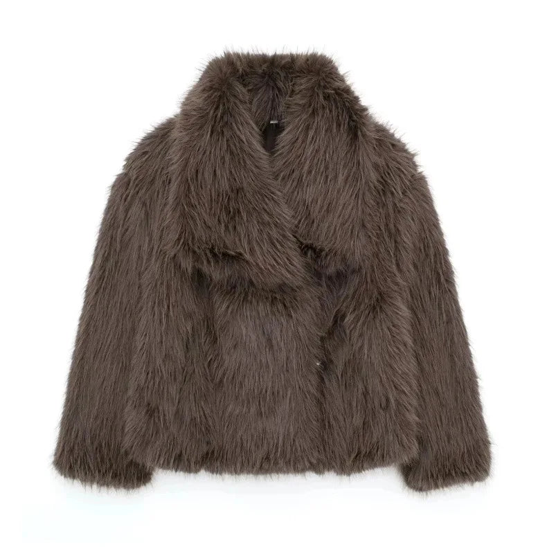 Luxury Faux Fur Jacket. Women's Loose Long-sleeved Coat Toka Fox Fur