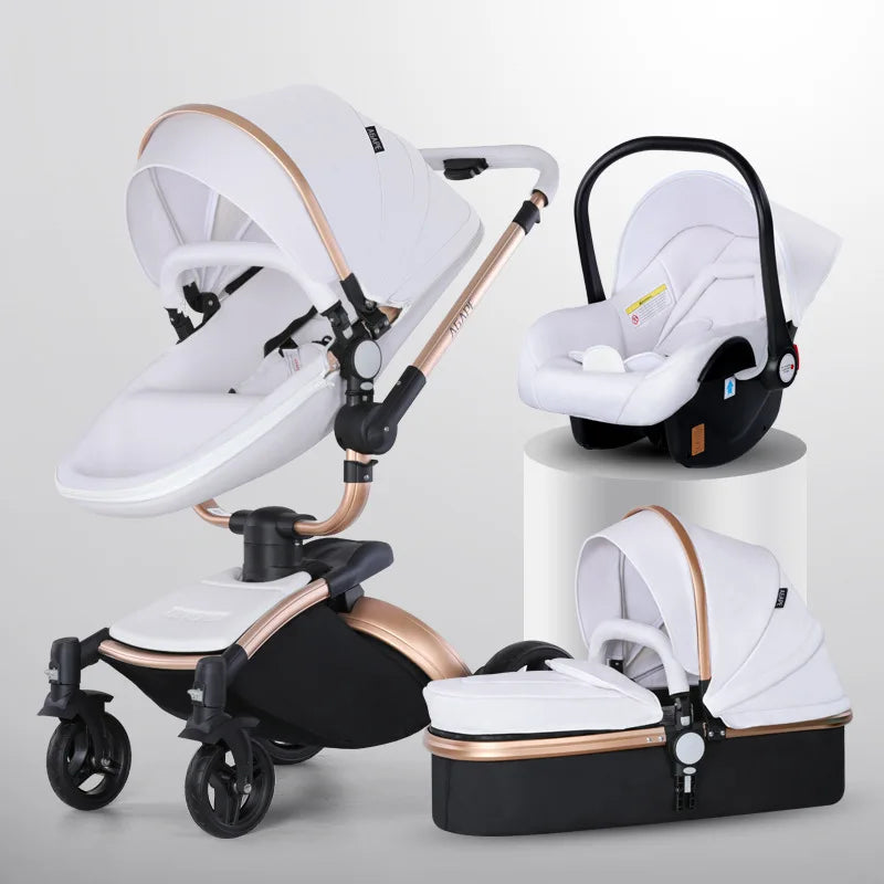 Luxury Baby Stroller 3-in-1 - PU Leather Pram with Car Seat Newborn