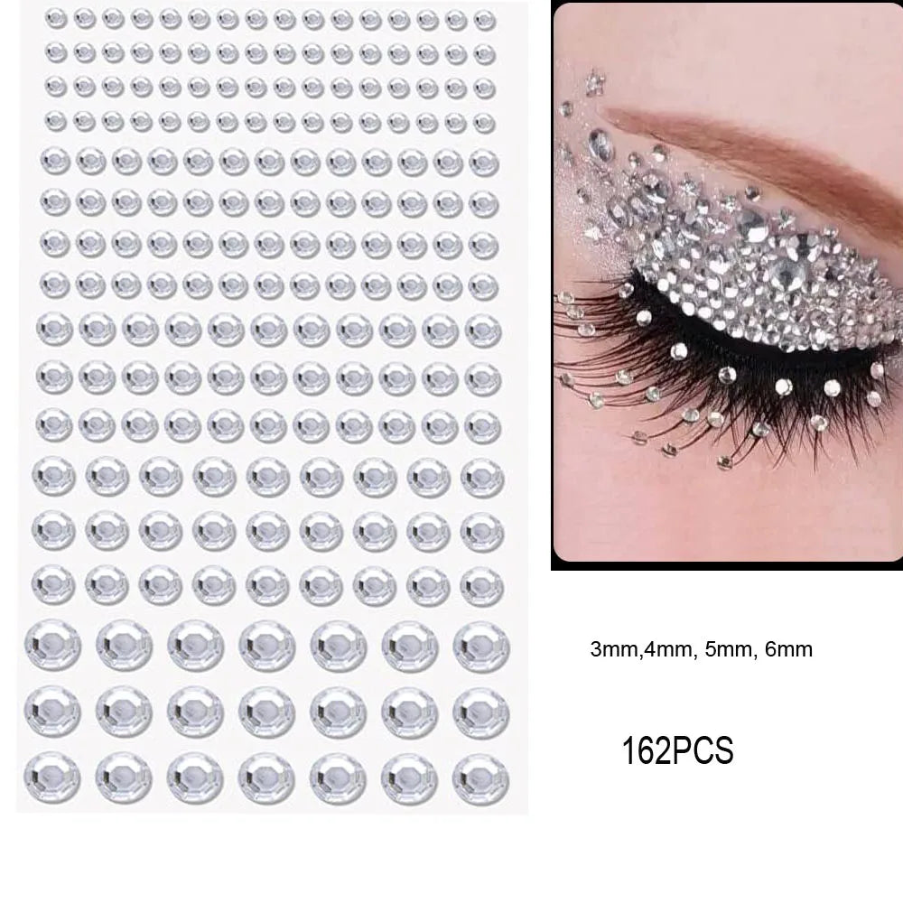 1Sheet Face 3D Diamond Tattoo Stickers Colored Round/Square/Star/Moon/Heart/Drop Rhinestone Shiny DIY Body Makeup Gems Tattoos *