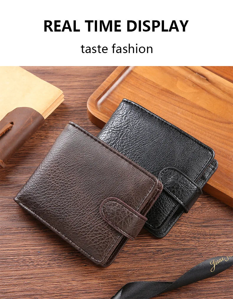 Everyday Leather Wallet For Men Durable Coin Pouch, Slim Bifold Photo ID Card Holders.