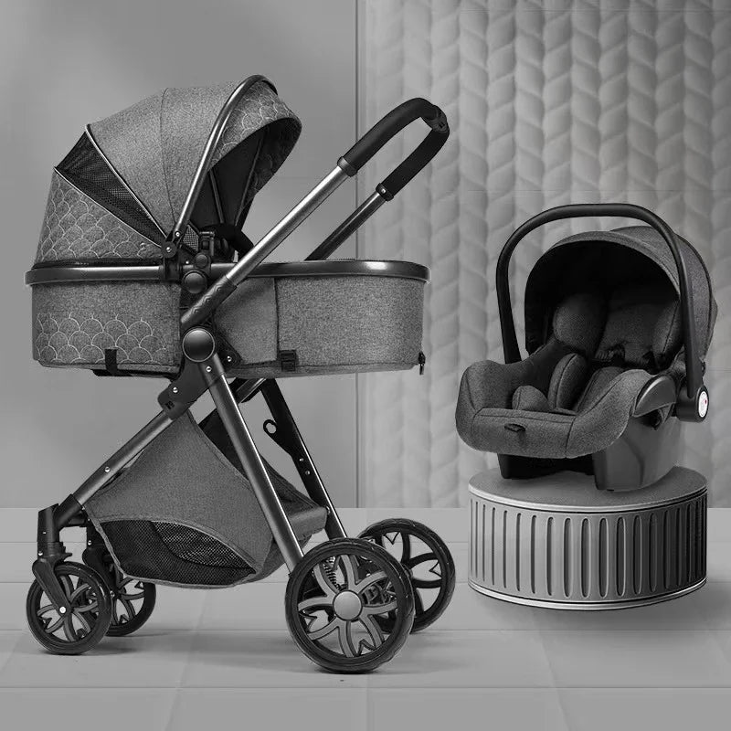 3-in-1 High Landscape Baby Stroller - Sit & Lie Folding Shock-Absorbing 0-3 Years