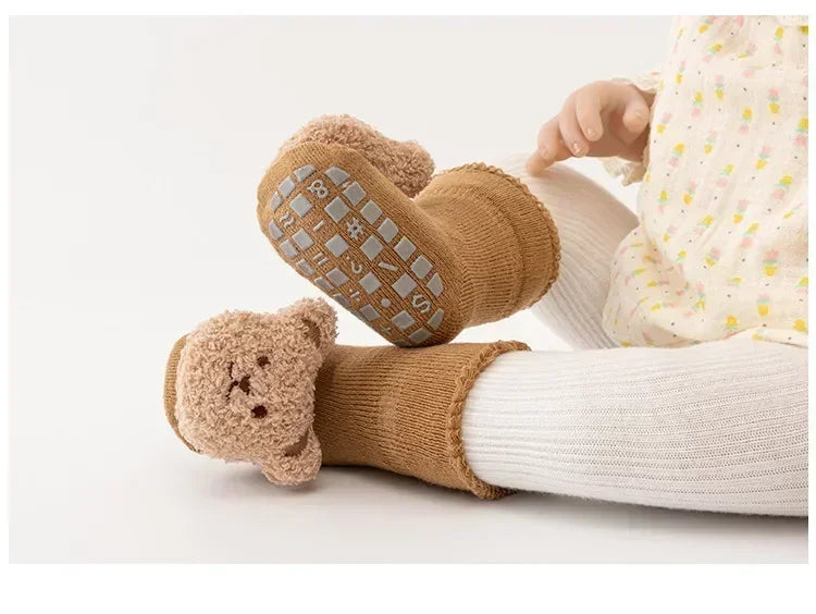 New Cute Cartoon Bear Baby Socks For Boys Girls Winter Soft Cotton Anti Slip Solid Newborn Toddler Sock Kids Thicken Socken WAREHOUSE SHOP