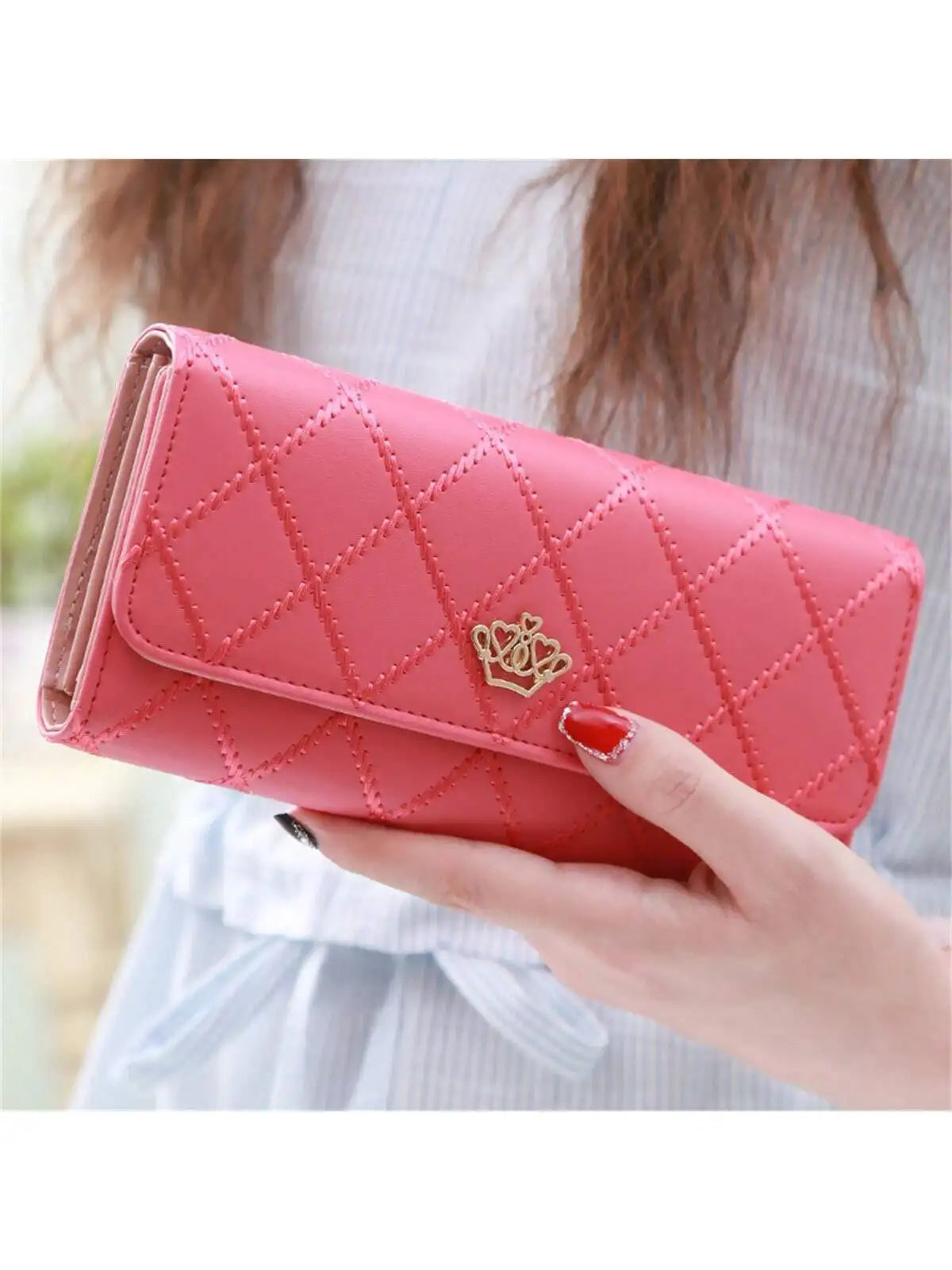 Multifunctional long wallet diamond love crown buckle student ladies clutch large capacity cell phone bag