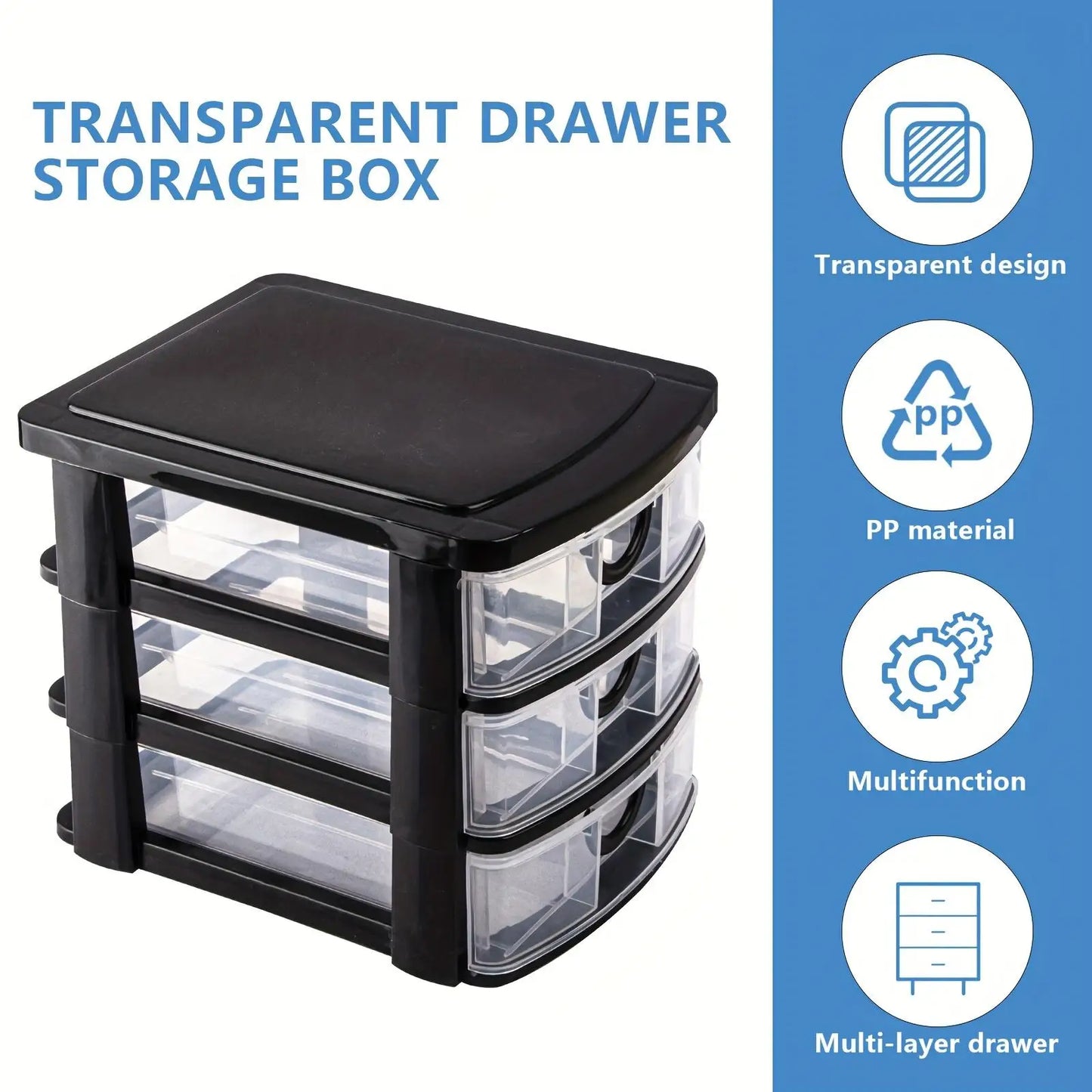 3-Drawer Cosmetic Organizer - Transparent Plastic Storage Box