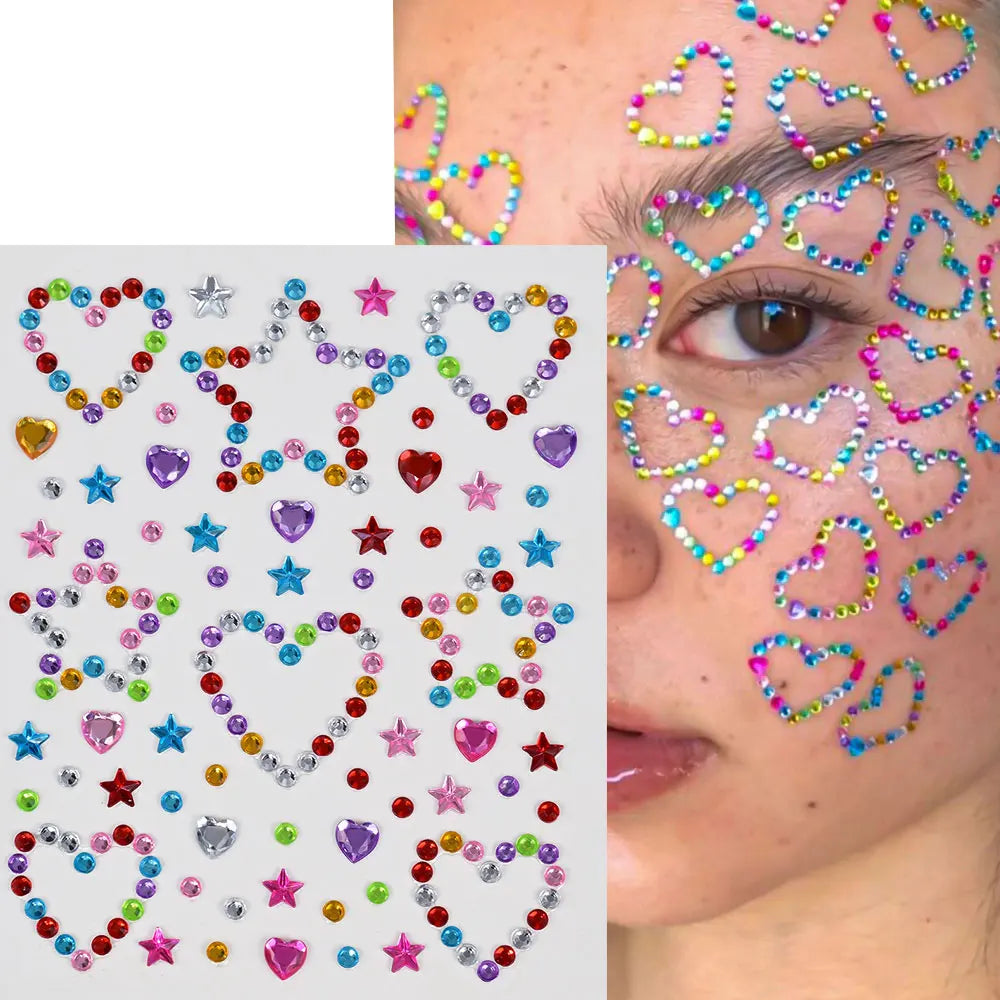 1Pcs 3D Face Diamond Tattoo Sticker Star/Heart/Butterfly Rhinestone Tattoos for Festival Music Body Eye Makeup DIY Decorations &
