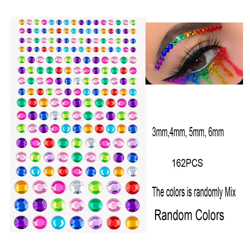 1Sheet Face 3D Diamond Tattoo Stickers Colored Round/Square/Star/Moon/Heart/Drop Rhinestone Shiny DIY Body Makeup Gems Tattoos *
