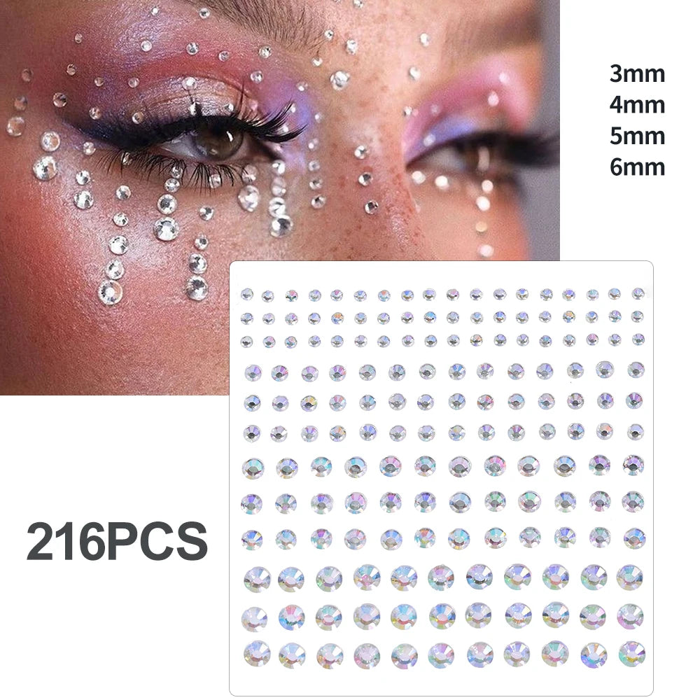 1Sheet Face 3D Diamond Tattoo Stickers Colored Round/Square/Star/Moon/Heart/Drop Rhinestone Shiny DIY Body Makeup Gems Tattoos *