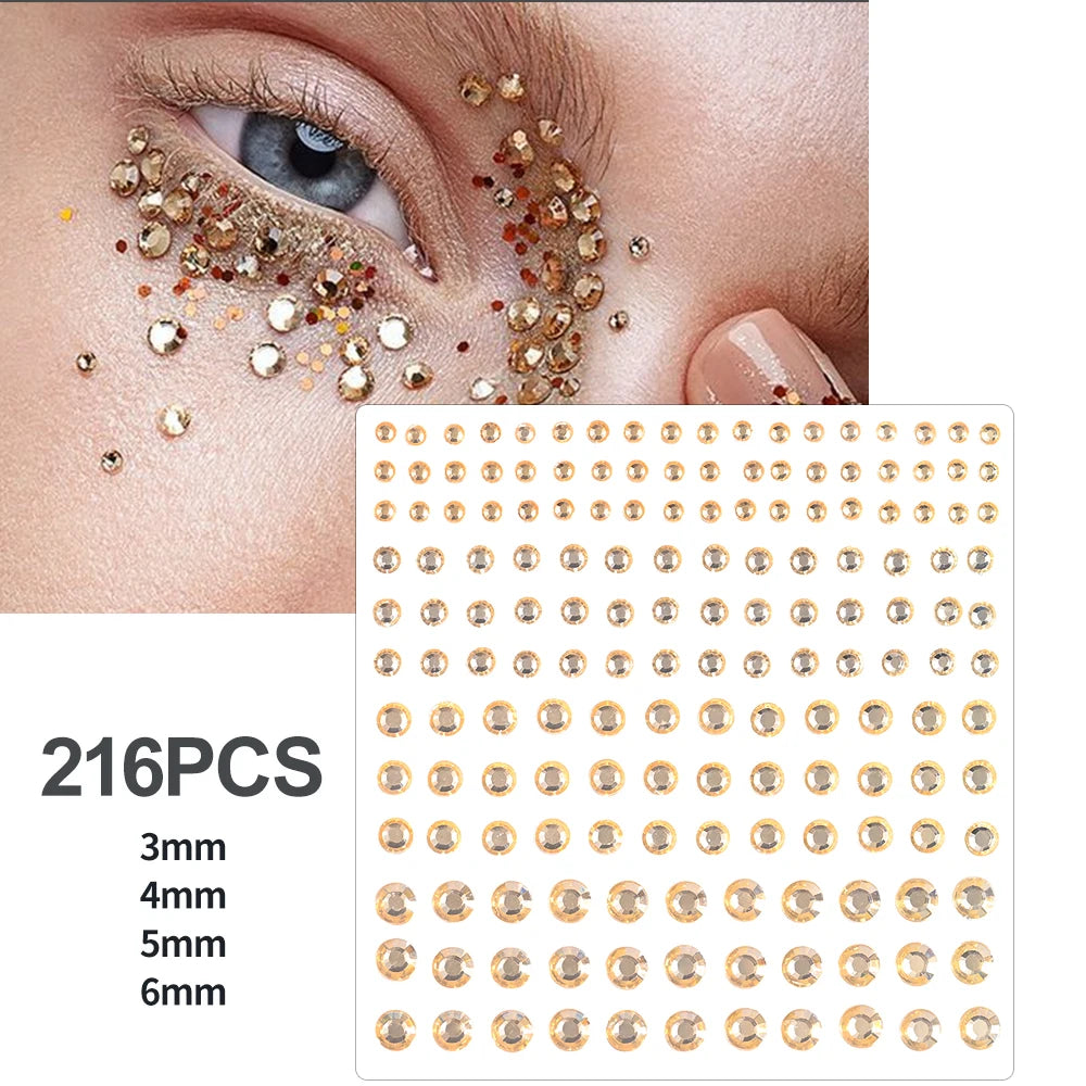 1Sheet Face 3D Diamond Tattoo Stickers Colored Round/Square/Star/Moon/Heart/Drop Rhinestone Shiny DIY Body Makeup Gems Tattoos *