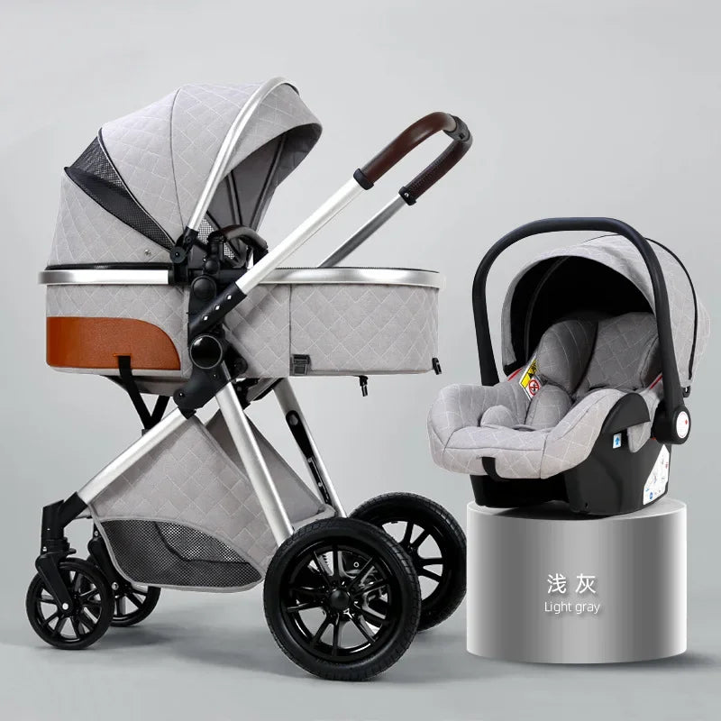 3-in-1 High Landscape Baby Stroller - Sit & Lie Folding Shock-Absorbing 0-3 Years