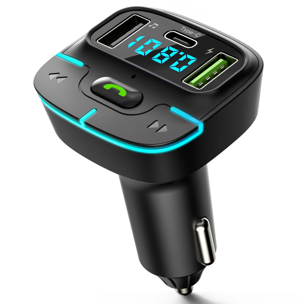 Car Bluetooth 5.3 FM Transmitter Wireless Audio Receiver Car MP3 Player PD Fast Charger Ambient Light Charger