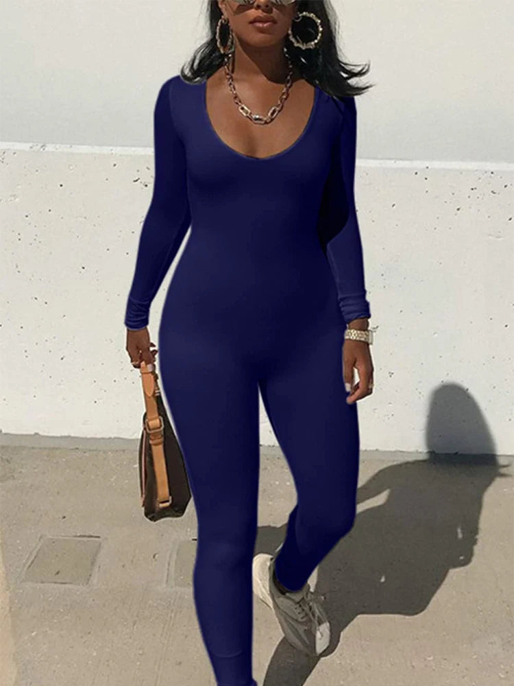 New Women's Jumpsuit Long Sleeve. Solid Color Skinny Jumpsuit, Fitness Jumpsuit Pullover.