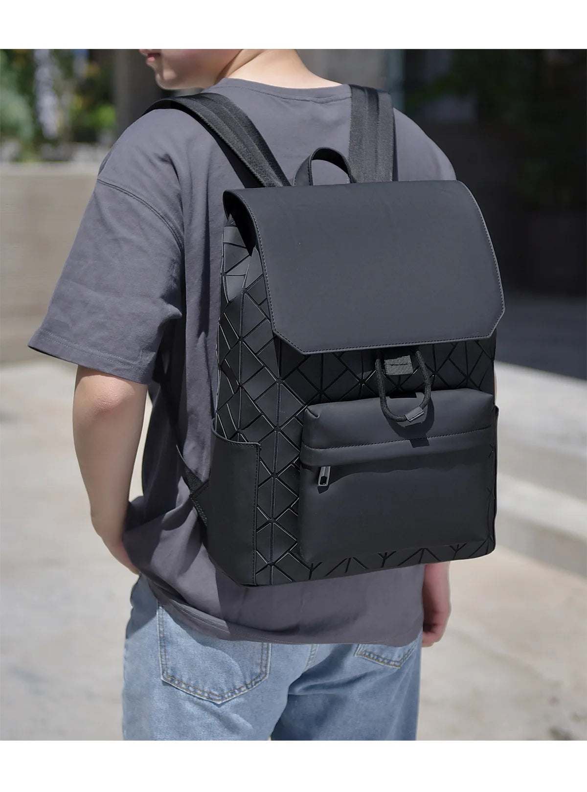Trendy Brand Backpack Men's Bag Rhombus Laser Reflective Student School Bag Large Capacity Commuter Computer Bag
