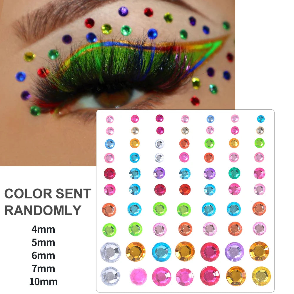 1Sheet Face 3D Diamond Tattoo Stickers Colored Round/Square/Star/Moon/Heart/Drop Rhinestone Shiny DIY Body Makeup Gems Tattoos *