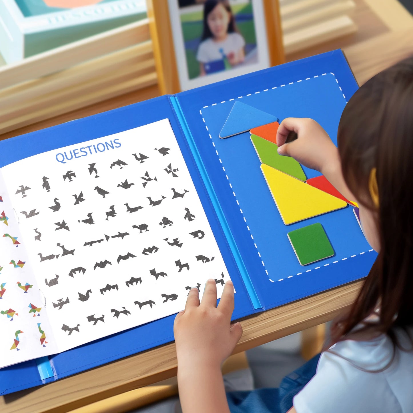 Magnetic Wooden Tangram Puzzle - Montessori Educational Kids Gift