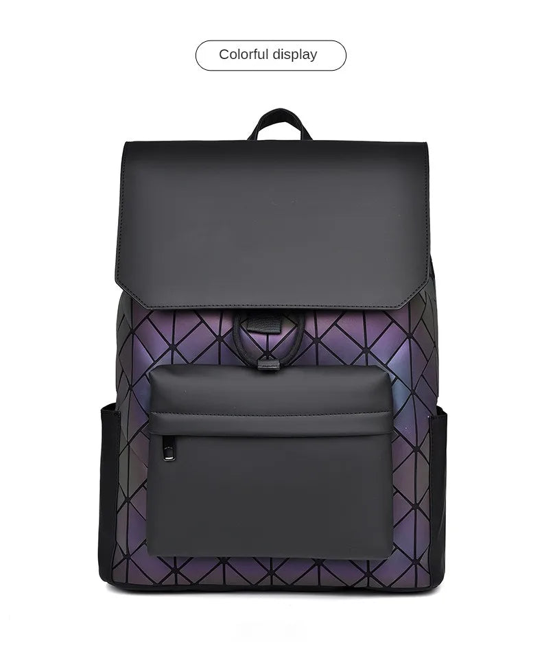 Trendy Brand Backpack Men's Bag Rhombus Laser Reflective Student School Bag Large Capacity Commuter Computer Bag