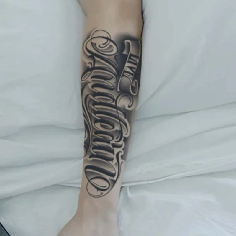 1pc Rounded Font Arm Waterproof Temporary Tattoo, Long-Lasting 1-2 Weeks, Realistic Semi-Permanent Fake Tattoo