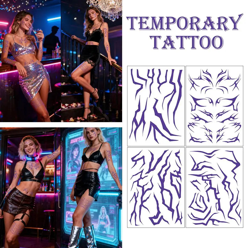 KPop Temporary Tattoo Set 4pcs - Purple Colorful Party Cosplay Body Art