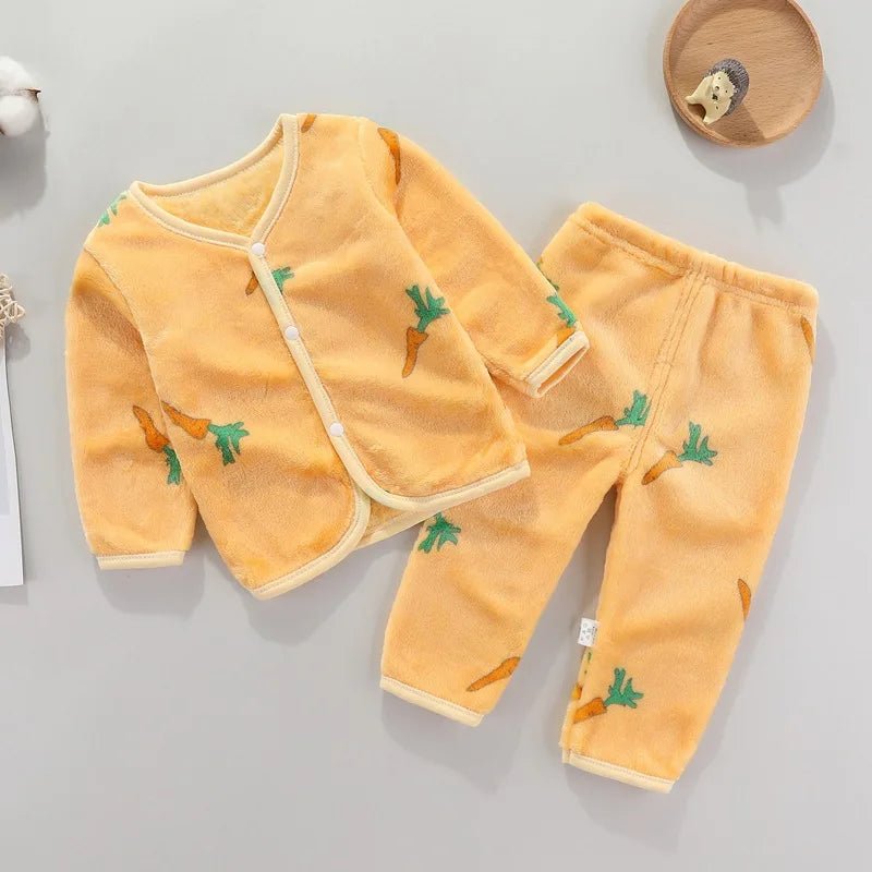 Adorable 2pcs flannel baby clothing set. Soft jacket & pants for newborns 0–24M. Perfect spring & autumn wear for boys and girls. - WAREHOUSE SHOP