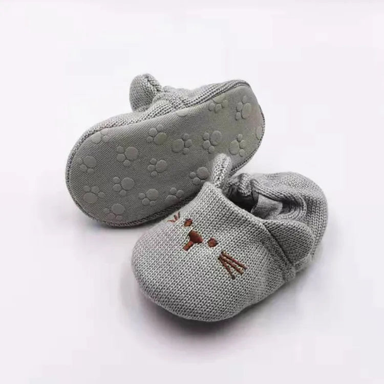 Adorable infant knit slippers with cartoon design, anti - slip sole, and cozy style – perfect crib shoes for baby boys and girls. - WAREHOUSE SHOP