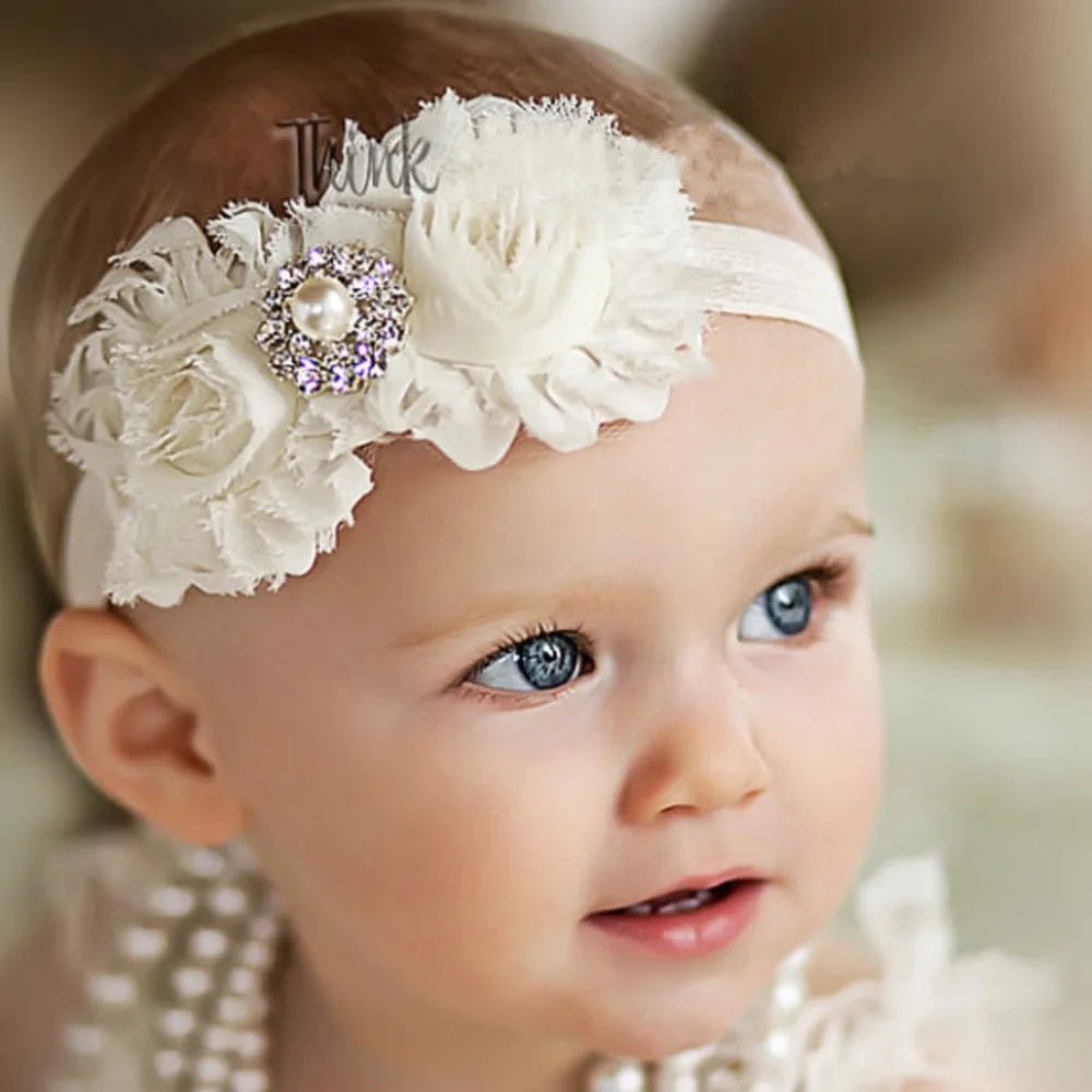 Baby Headband for Girls – Newborn Kids Floral Pearl Hair Accessory, Bow Turban for Photography & Gifts - WAREHOUSE SHOP