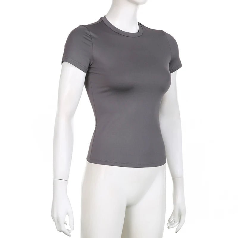 Basic Solid Crop Top Short Sleeve Crewneck Skinny T-shirt Summer Casual Tee for Women Y2K Vintage Top Harajuku Streetwear - WAREHOUSE SHOP
