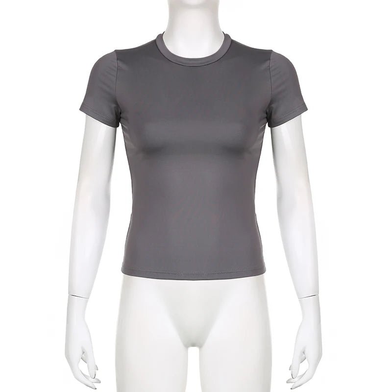 Basic Solid Crop Top Short Sleeve Crewneck Skinny T-shirt Summer Casual Tee for Women Y2K Vintage Top Harajuku Streetwear - WAREHOUSE SHOP