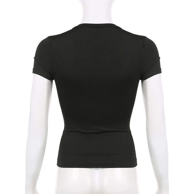 Basic Solid Crop Top Short Sleeve Crewneck Skinny T-shirt Summer Casual Tee for Women Y2K Vintage Top Harajuku Streetwear - WAREHOUSE SHOP