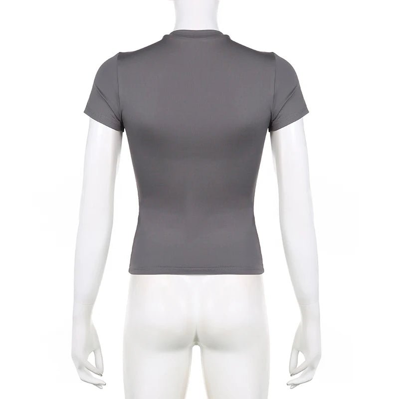 Basic Solid Crop Top Short Sleeve Crewneck Skinny T-shirt Summer Casual Tee for Women Y2K Vintage Top Harajuku Streetwear - WAREHOUSE SHOP
