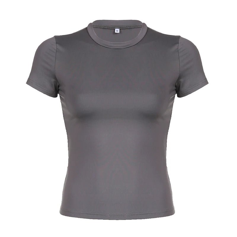 Basic Solid Crop Top Short Sleeve Crewneck Skinny T-shirt Summer Casual Tee for Women Y2K Vintage Top Harajuku Streetwear - WAREHOUSE SHOP