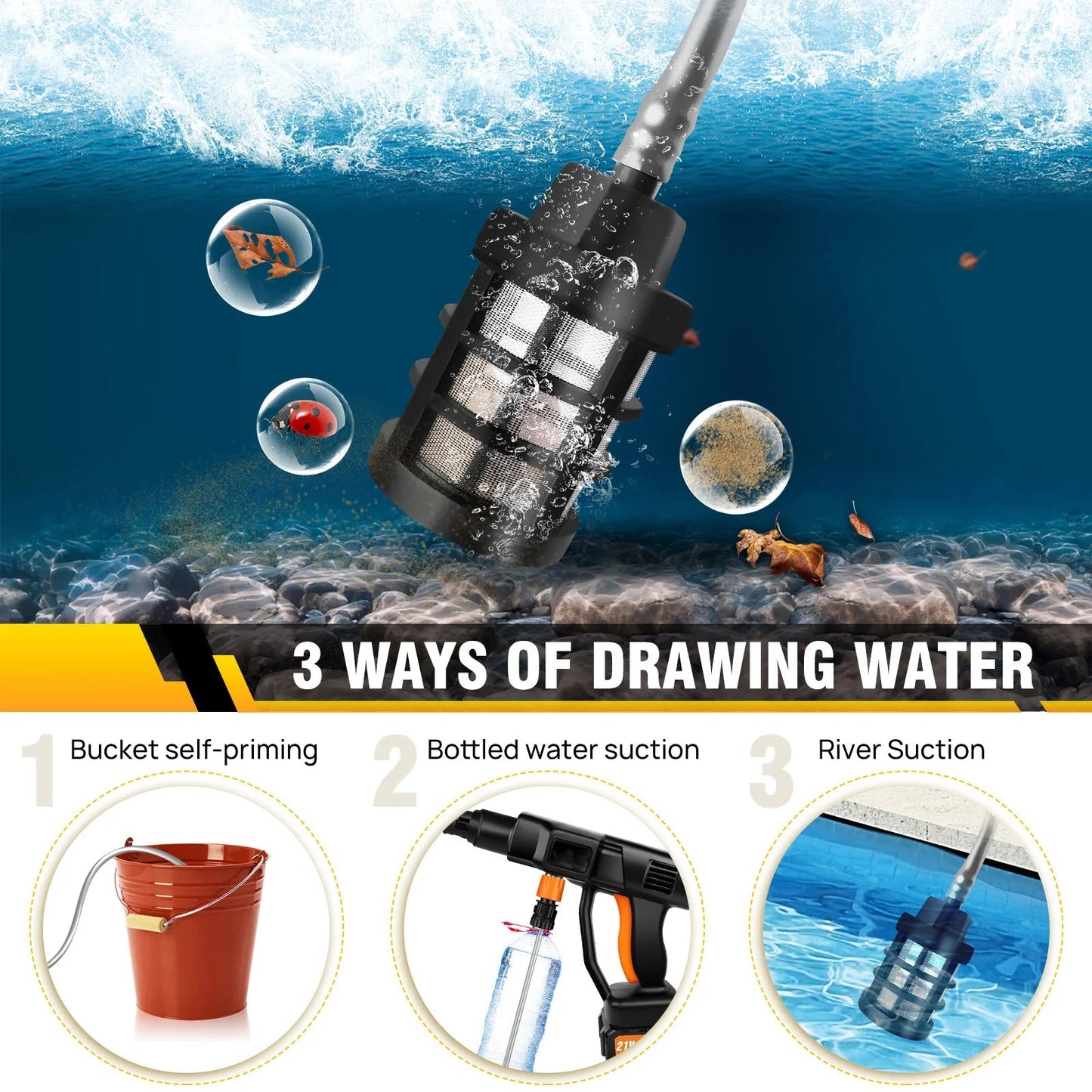 BRIEFNESS 400W Wireless High Pressure Water Gun Car Washing Machine Portable 6 - in - 1 Adjustable Nozzle Car Floor Yard Watering - WAREHOUSE SHOP