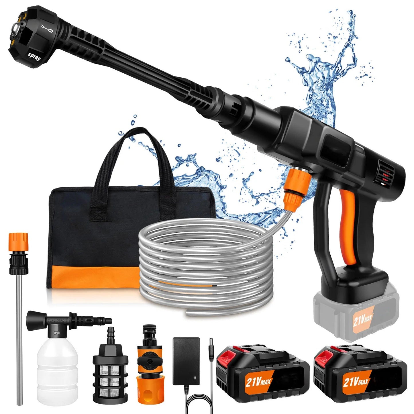 BRIEFNESS 400W Wireless High Pressure Water Gun Car Washing Machine Portable 6 - in - 1 Adjustable Nozzle Car Floor Yard Watering - WAREHOUSE SHOP