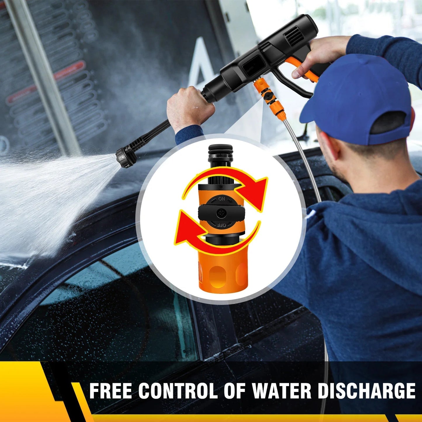 BRIEFNESS 400W Wireless High Pressure Water Gun Car Washing Machine Portable 6 - in - 1 Adjustable Nozzle Car Floor Yard Watering - WAREHOUSE SHOP