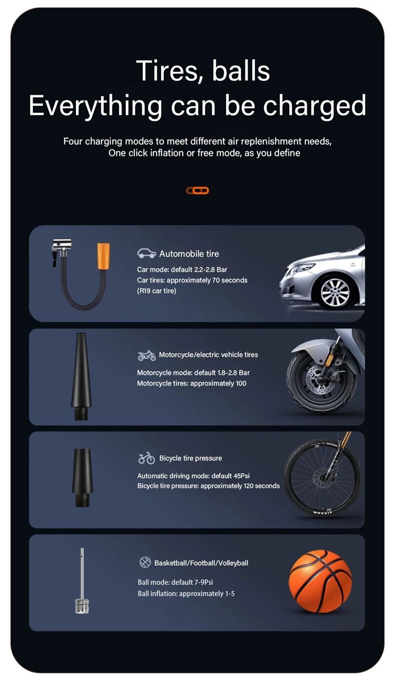 Car tire intelligent wireless car inflatable pump motorcycle bicycle electric vehicle portable air pump portable travel portable - WAREHOUSE SHOP