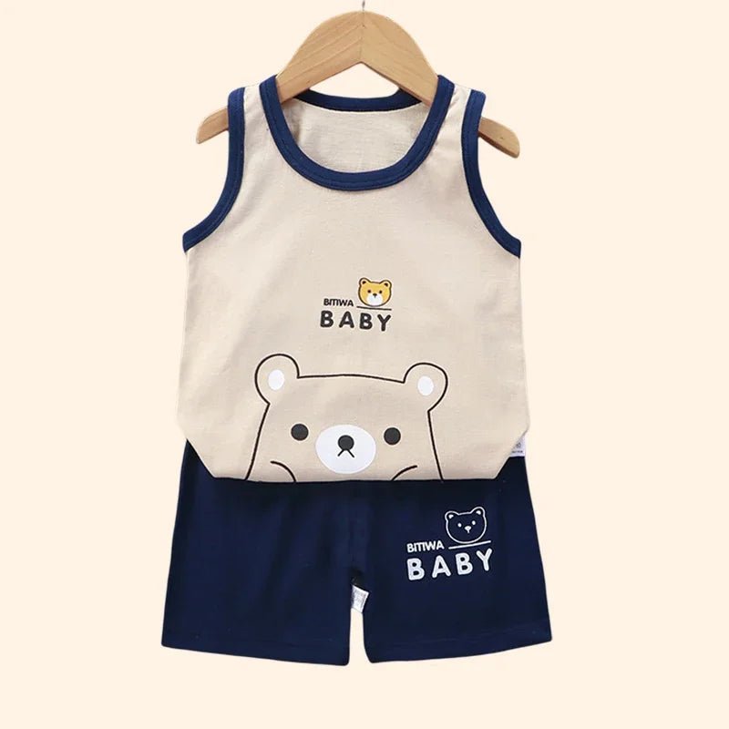 Children Sets Kids Clothes Boys Girls Vest Suit Summer Children's Clothing baby Cotton T-Shirts Shorts Tank Top Sleeveless - WAREHOUSE SHOP