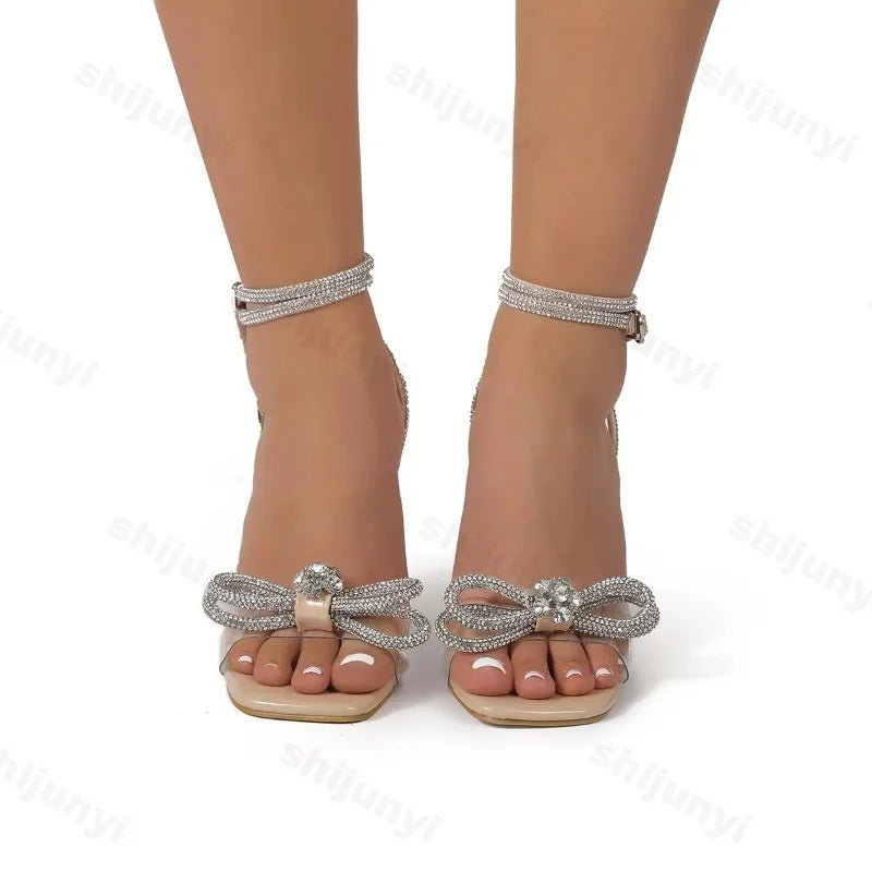 Comfortable Versatile Sandals. Casual Back Strap Bow. Rhinestone Stiletto Women's Shoes. - WAREHOUSE SHOP