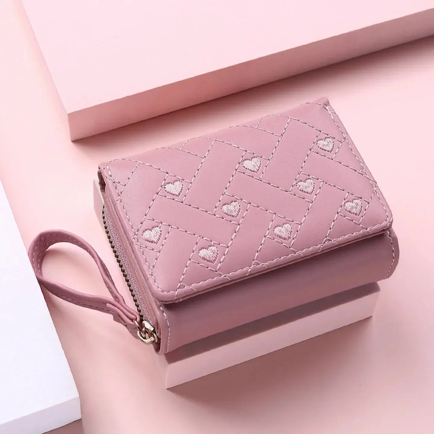 Compact women’s wallet featuring embroidered details, secure zipper buckle, spacious card storage, and a chic minimalist style. - WAREHOUSE SHOP