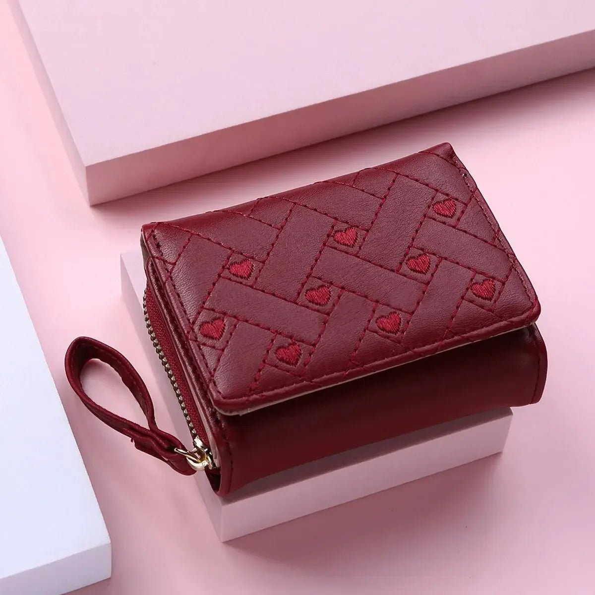 Compact women’s wallet featuring embroidered details, secure zipper buckle, spacious card storage, and a chic minimalist style. - WAREHOUSE SHOP