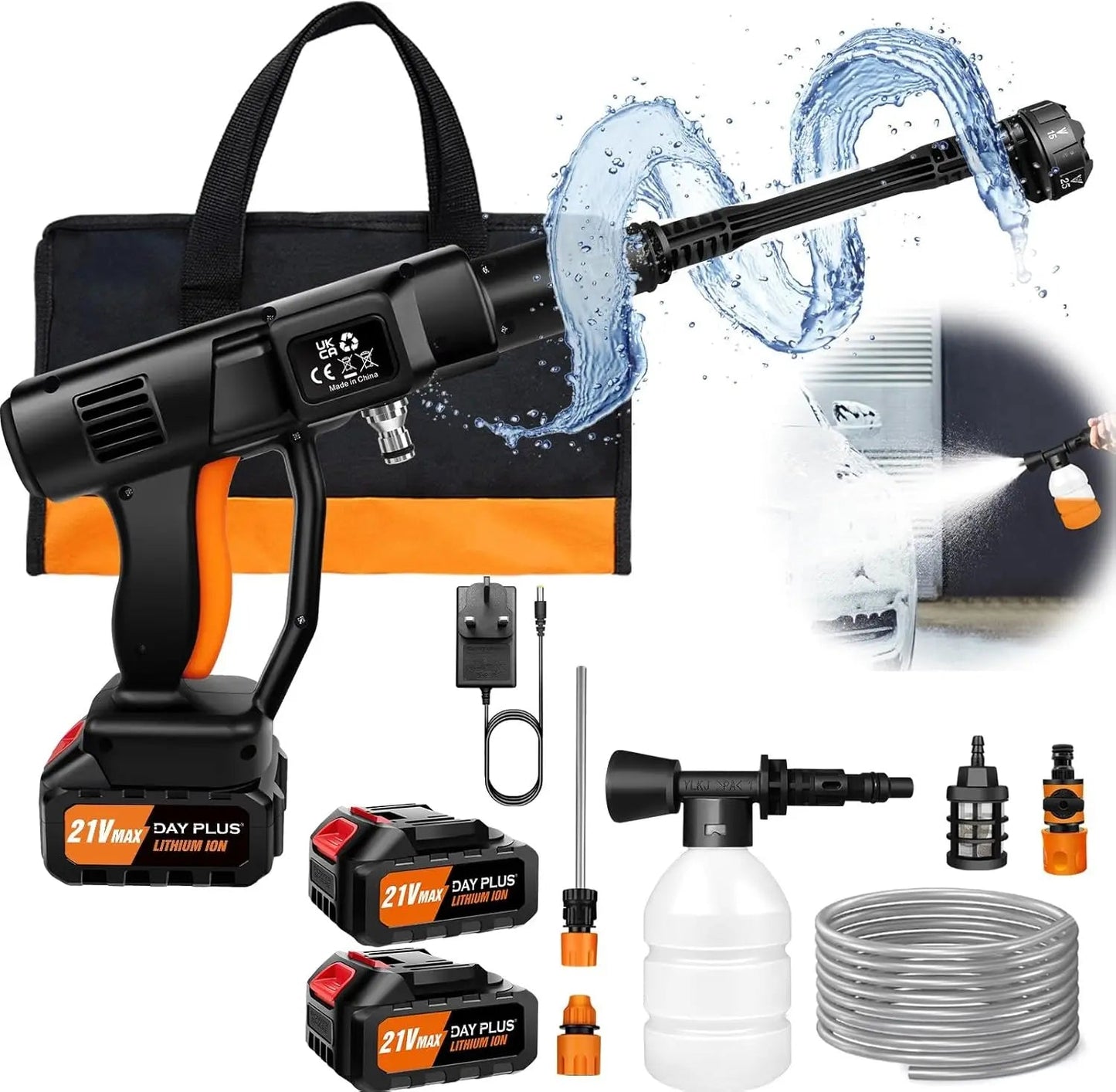 Cordless Pressure Washer 21V 45 Bar Portable Pressure Washer with 2PCS Batteries 6 - in - 1 Adjustable Nozzle Pressure Cleaner - WAREHOUSE SHOP