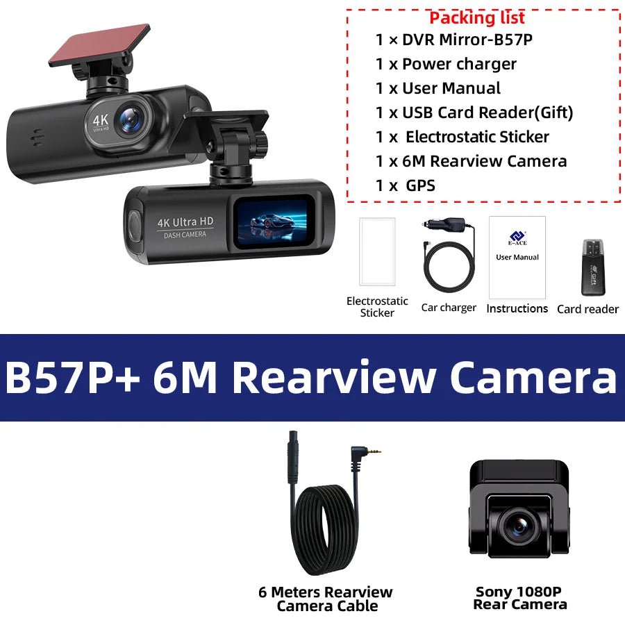 E - ACE UHD 4K Dashcam With GPS WiFi Night Vision 24h Parking Loop Dual Channel Recording 4K Front and 1080P Rear Dual Lens - WAREHOUSE SHOP
